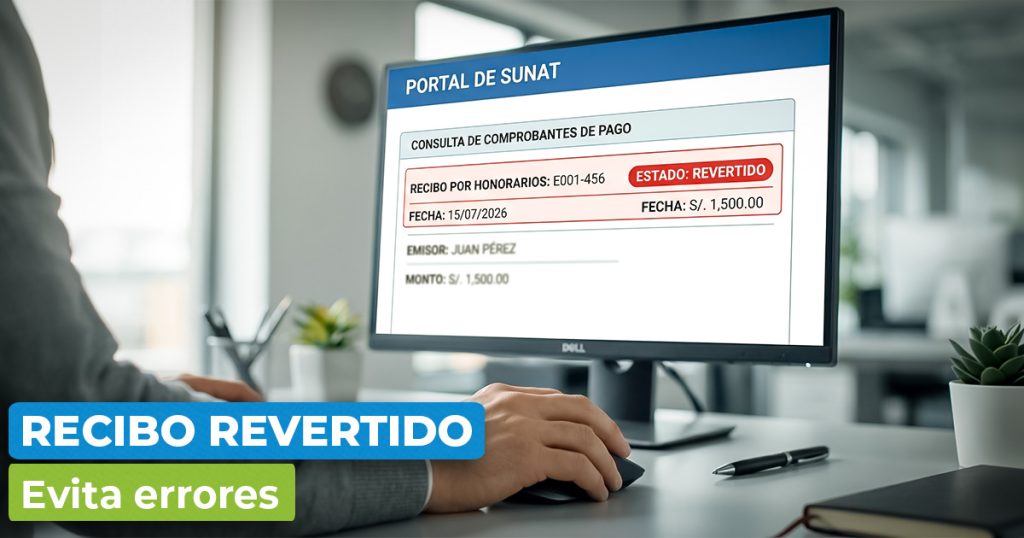 Consulta en el portal de SUNAT de un recibo por honorarios revertido.