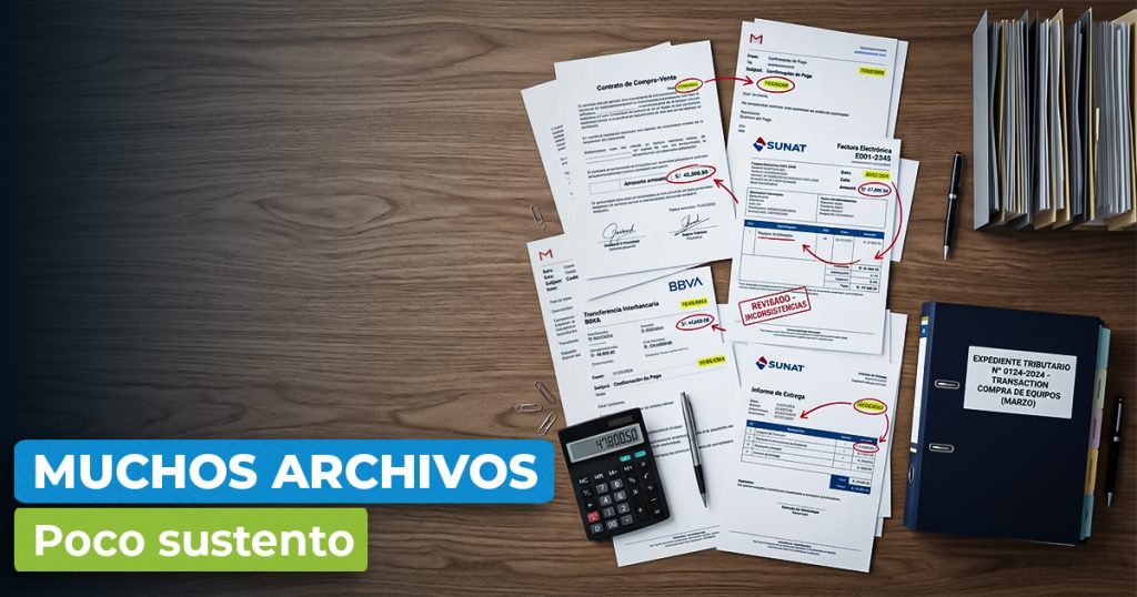 Documentos comerciales con inconsistencias que debilitan el sustento ante SUNAT.